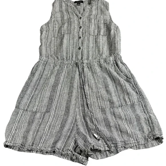 Kelly Renee Women's Striped Sleeveless Romper Drawstring Waist Pockets Casual - Picture 3 of 11